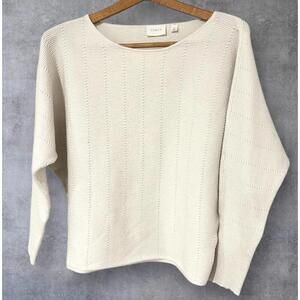 Cyrus Women’s Cropped Sweater Pullover 3/4 Sleeve Knit White Light Weight Size L